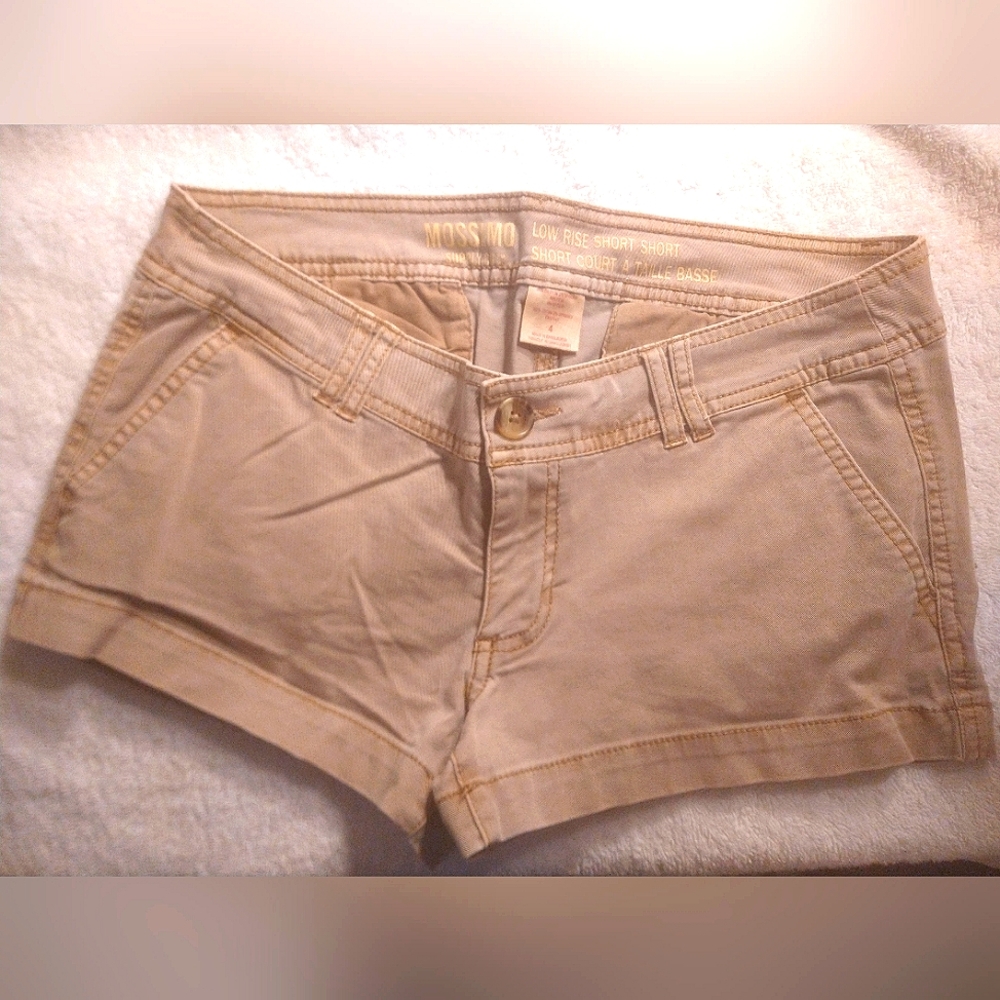 Mossimo low rose short short khaki colored denim size 4
